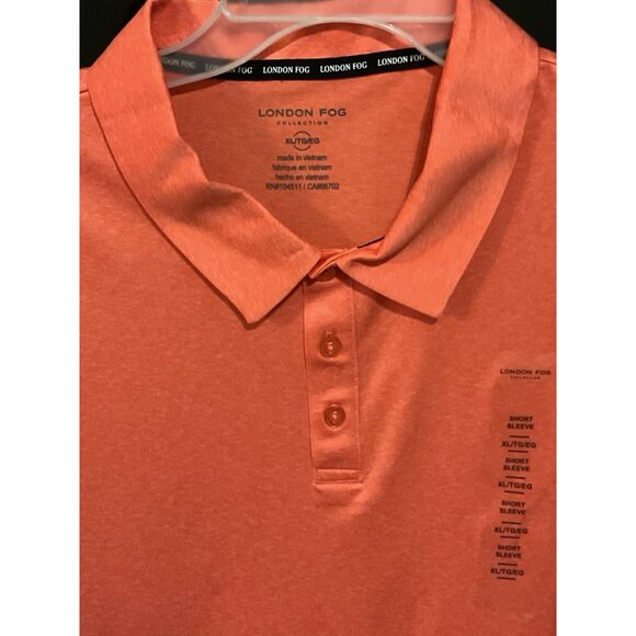 London Fog Men's Poly Textured Space Dye Polo X-Large Fizzy Coral NWT - Picture 2 of 5